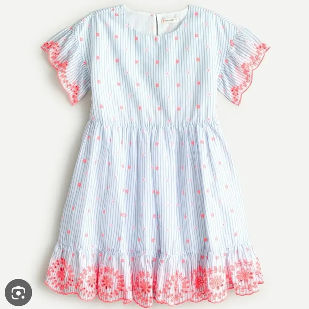J Crew CrewCuts Girls Embroidered prairie cottagecore Striped Dress size 7 years